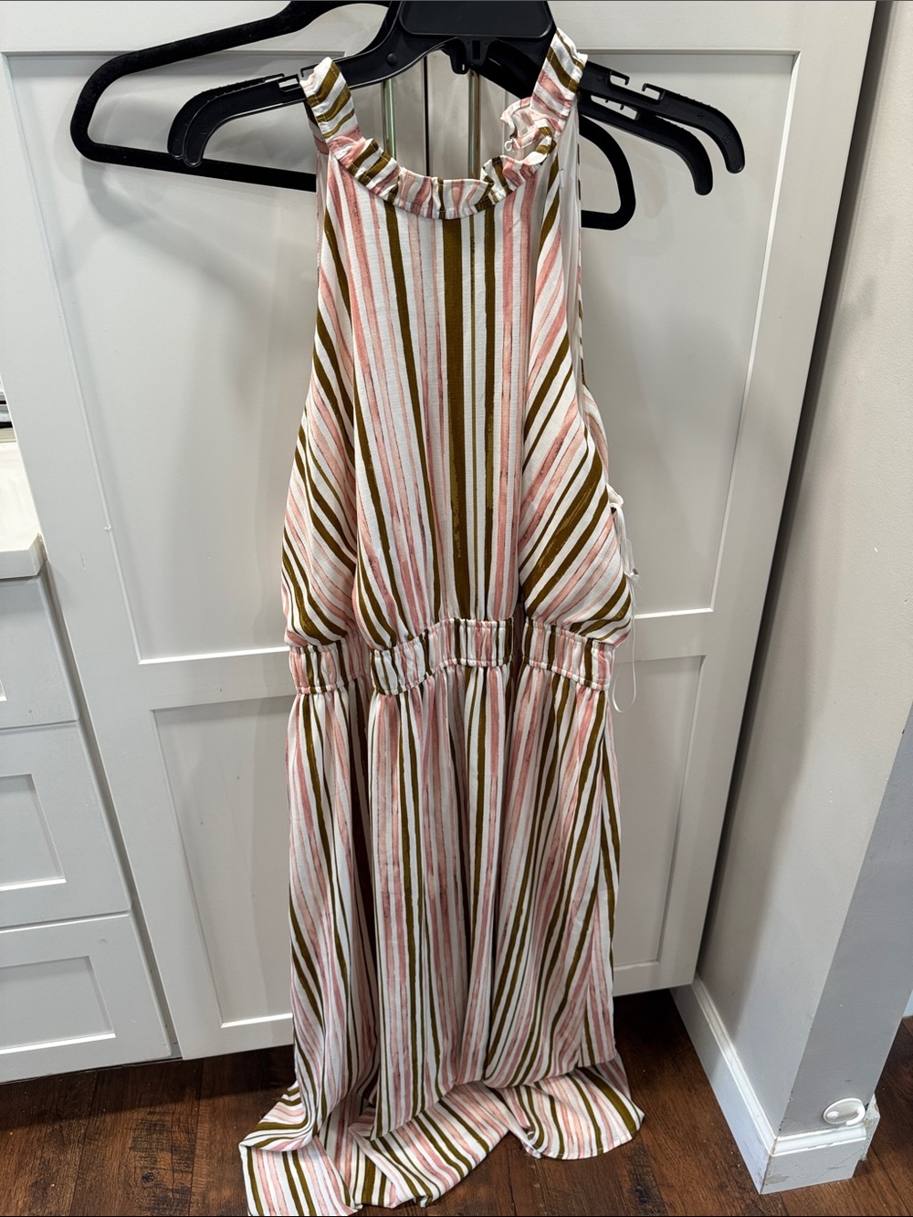 Nine West Pink, Olive & White Striped Maxi Dress